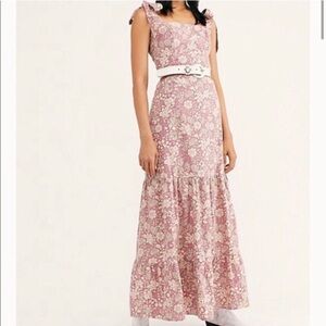 Free People In the Field Beige/Pink Flower Maxi Dress Size Small